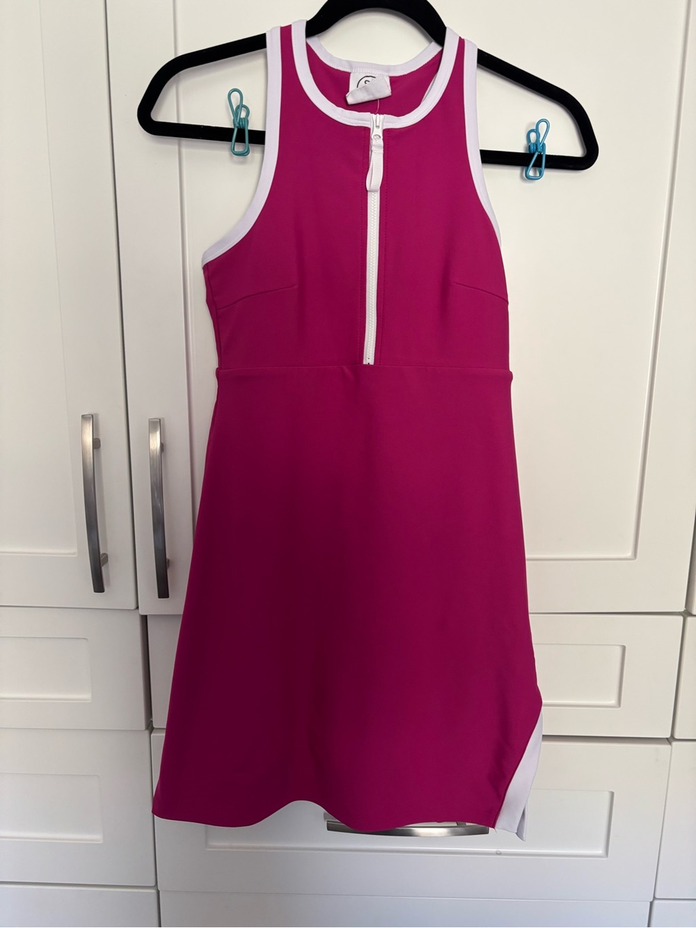Fuchsia Zip-Front Athletic Dress with White Trim